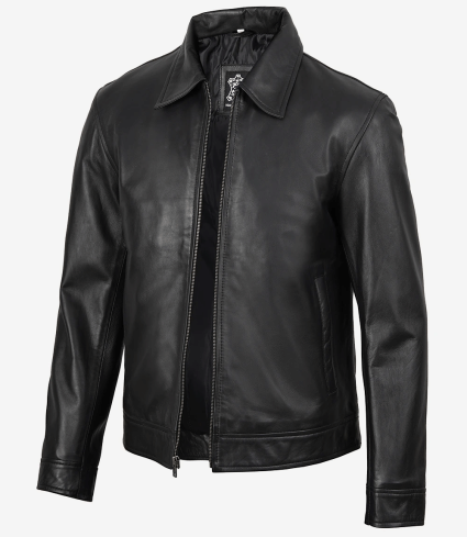 mens classic harrington black real leather jacket