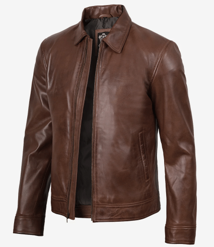 mens tony cognac brown harrington real leather jacket