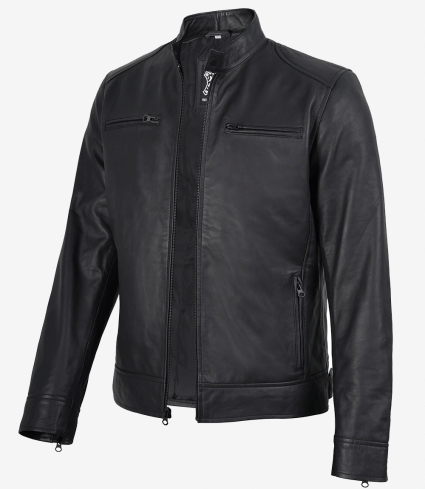mens matte black biker leather jacket