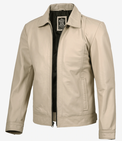 mens beige real leather harrington jacket