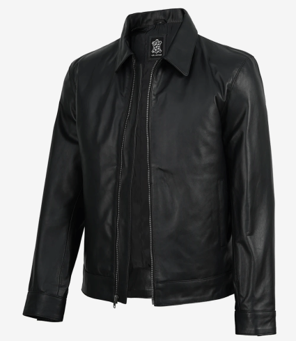 mens black cowhide leather harrington jacket