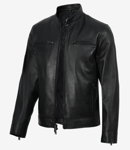 mens black cafe racer premium lambskin leather jacket