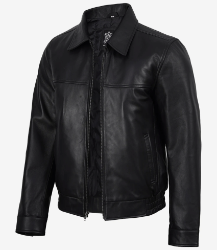 mens black classic harrington lambskin leather jacket
