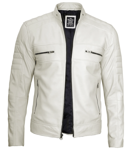 mens cafe racer off white real leather jacket