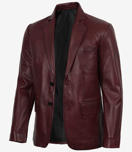 mens real lambskin burgundy wax leather blazer