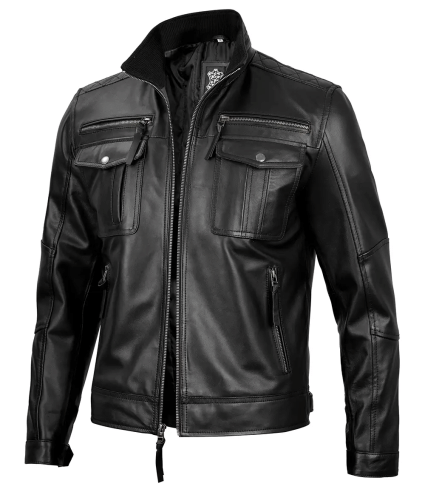 mens cafe racer black real leather jacket