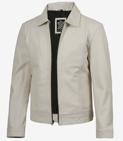 mens off white real leather harrington jacket