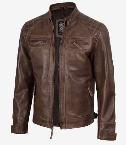 mens chocolate brown cafe racer leather jacket